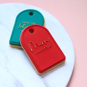 Vertical Merry Christmas Gift Tag Cookie Stamp with Cutter & Hole Punch