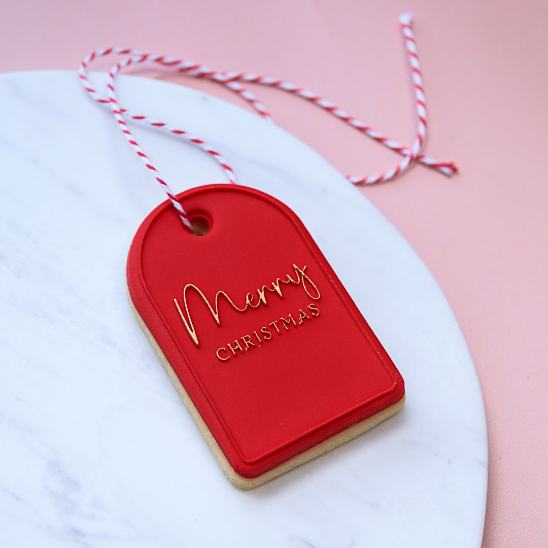 Vertical Merry Christmas Gift Tag Cookie Stamp with Cutter & Hole Punch - Image 2